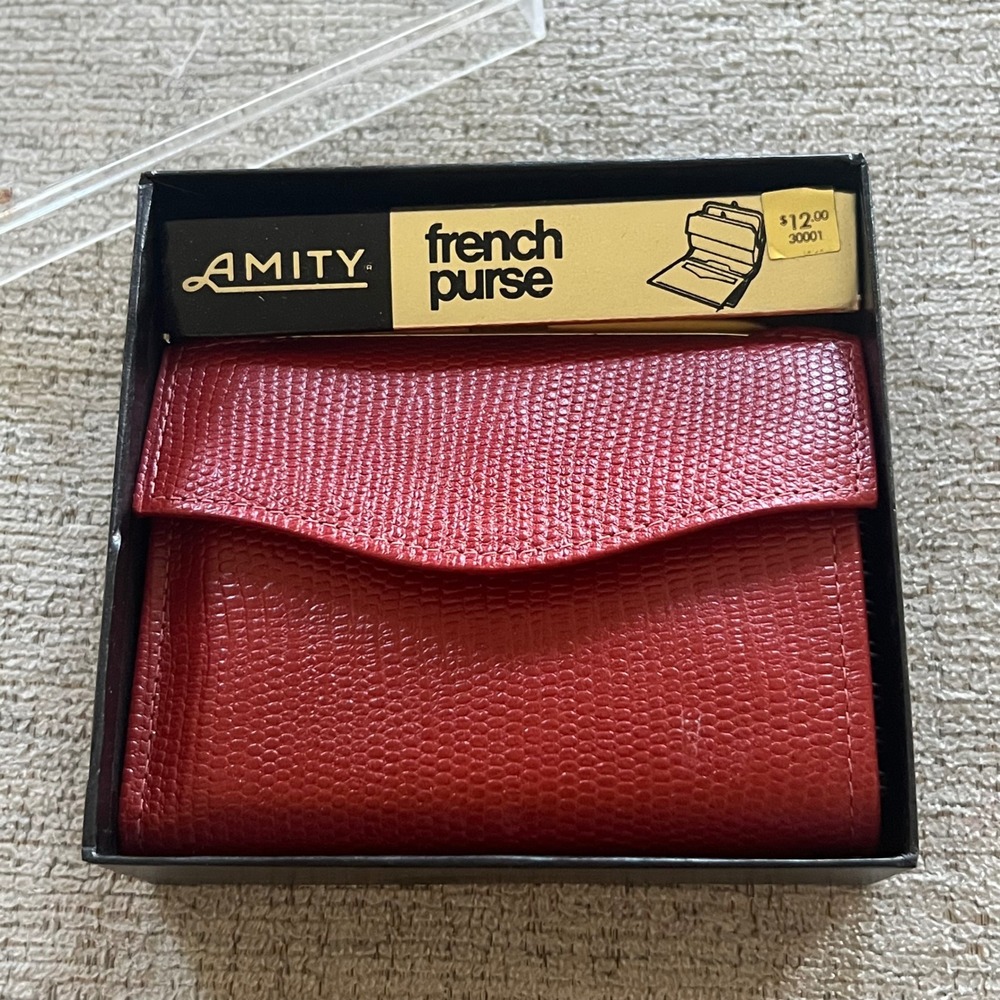 Amity Vintage French Purse Red Lizard Embossed Cowhide Leather Wallet New In Box